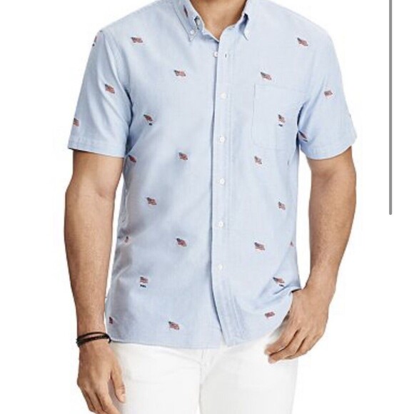 Polo Ralph Lauren Short Sleeve Classic Fit Button Down Shirt Multi USA Flags Med - Picture 1 of 1